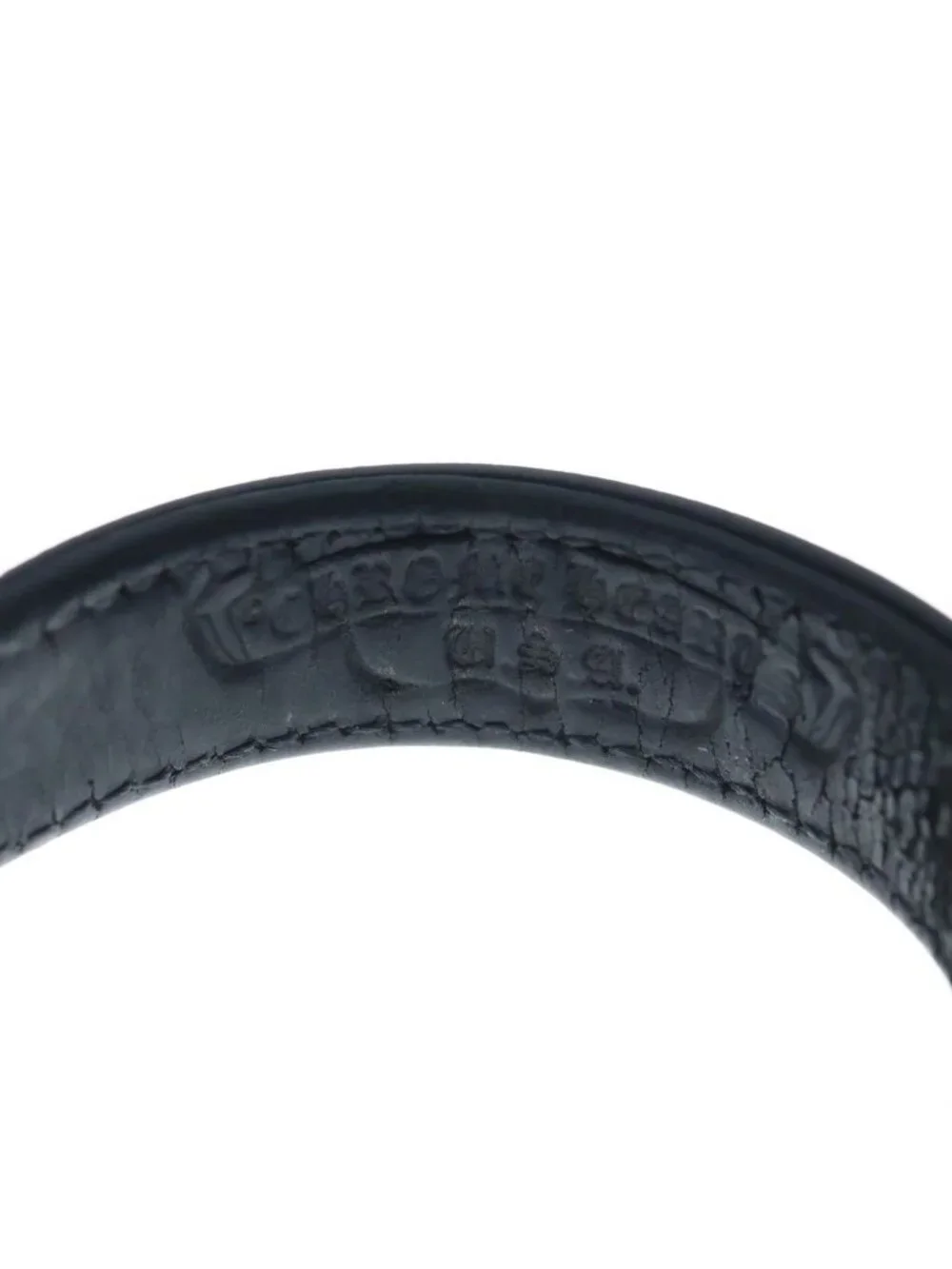 Chrome Hearts Gunslinger Crossball Leather Bracelet Black Silver